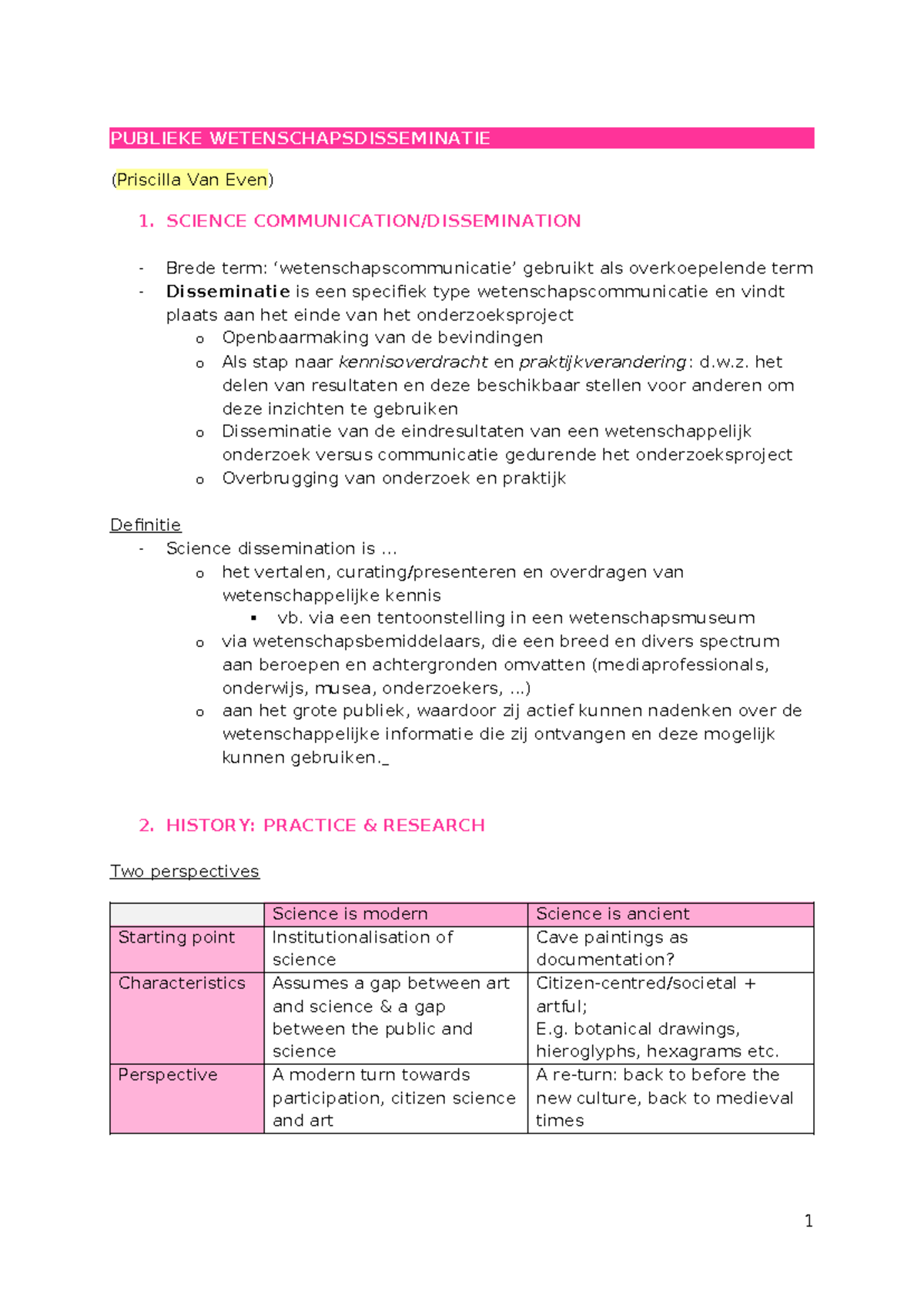 Gastcollege PUBLIEKE WETENSCHAPSDISSEMINATIE door Priscilla Van Even - Document Preview
