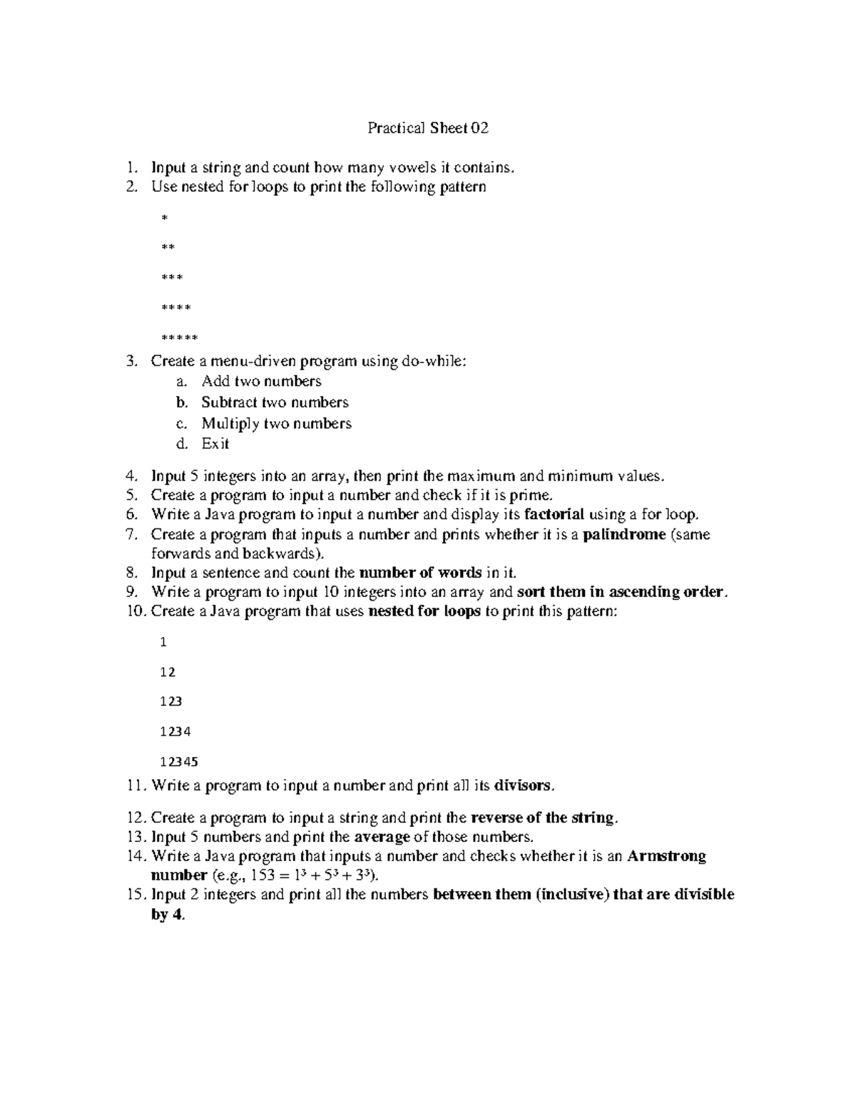 Practical Sheet 02 - Java Programming Exercises and Solutions - Studocu