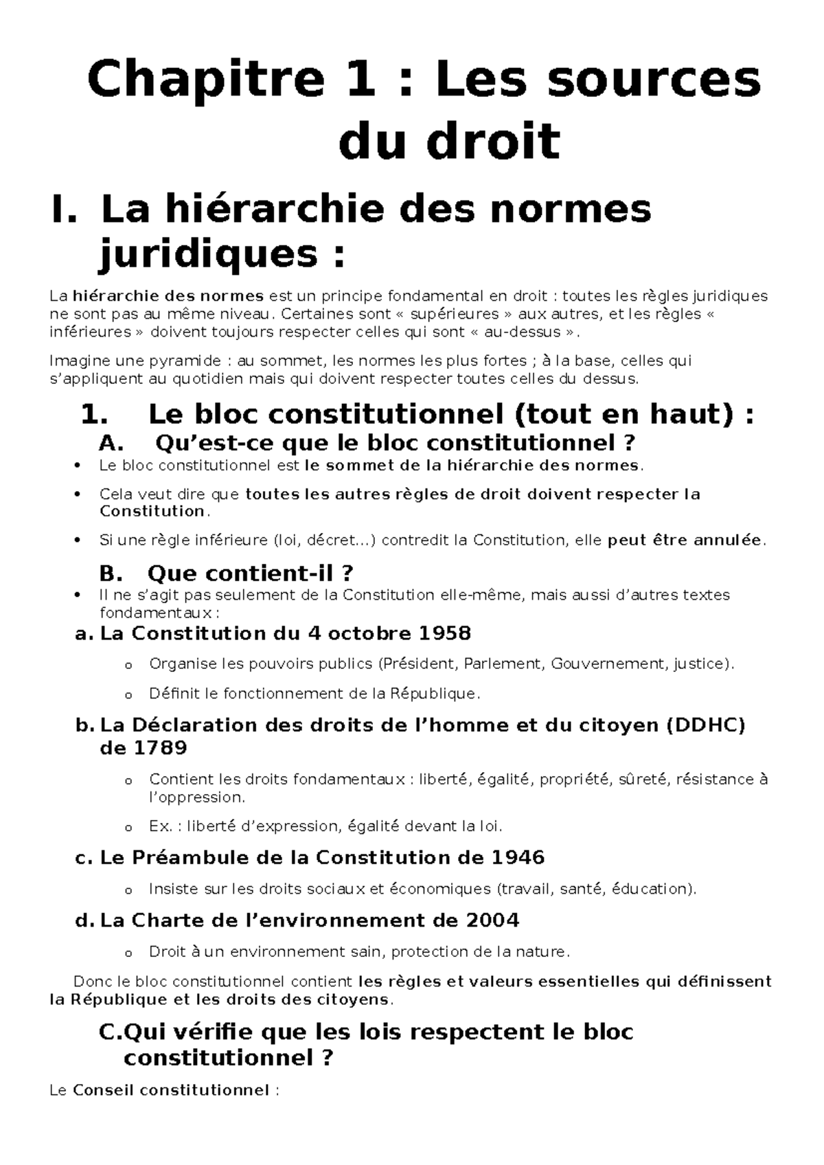 Chapitre 1 : Les Sources du Droit et la Hiérarchie des Normes - Studocu