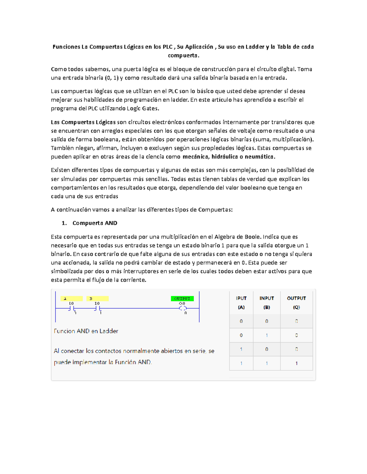 Funciones de Compuertas Lógicas en PLC: Aplicaciones y Uso en Ladder ...