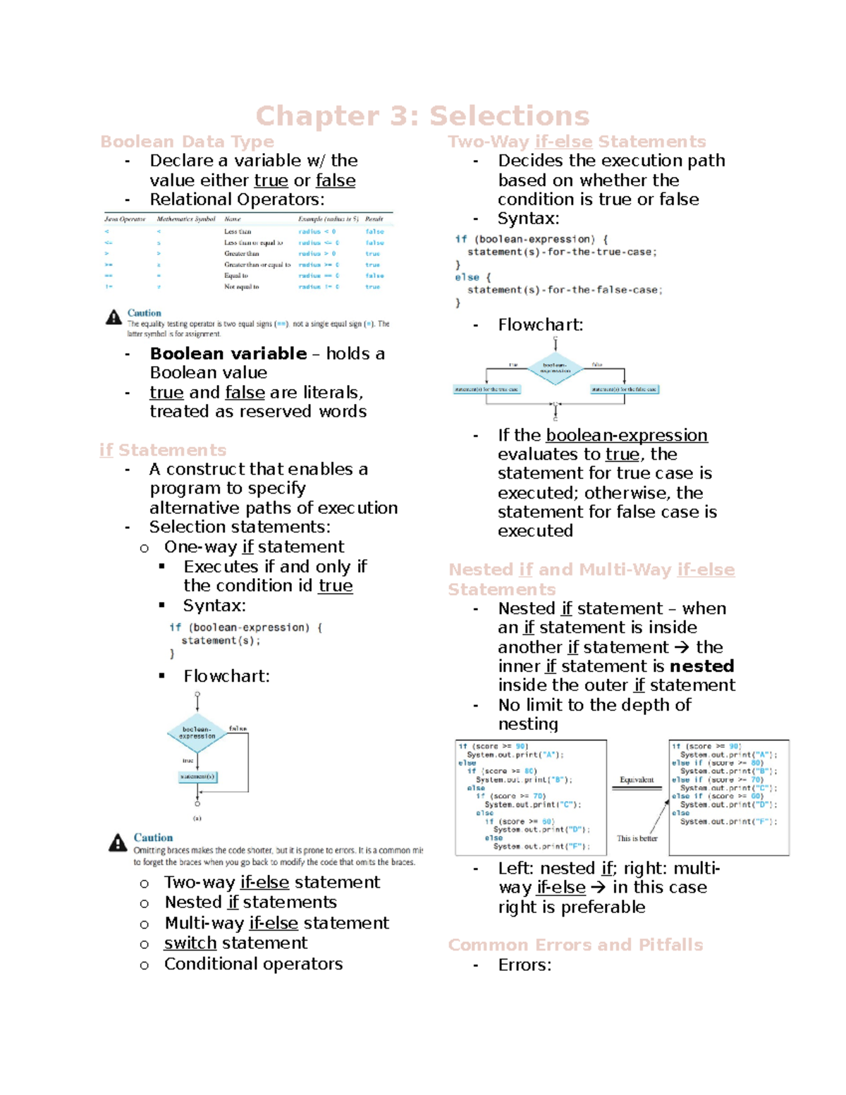 Chapter-3-Selections - Chapter 3: Selections Boolean Data Type ...