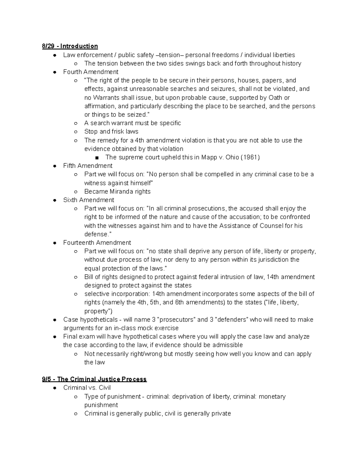 Criminal Law Final Exam Review: Key Amendments & Case Analysis - 8/29 ...