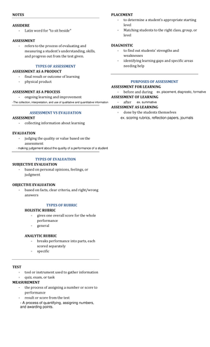 Summative test in assessment in learning 2 - BEED - Studocu