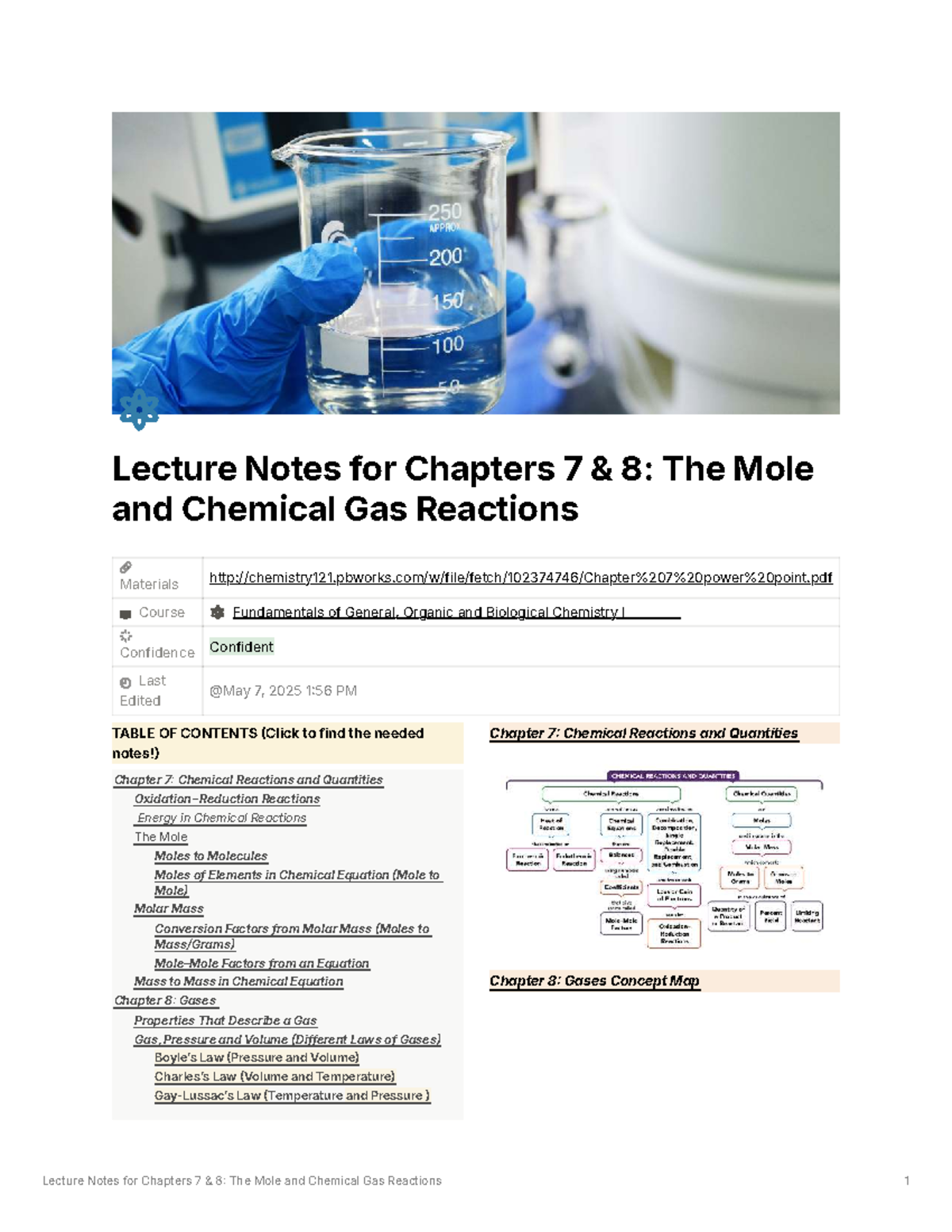 Lecture Notes for CHEM 101: Chapters 7 & 8 - The Mole & Gas Reactions ...