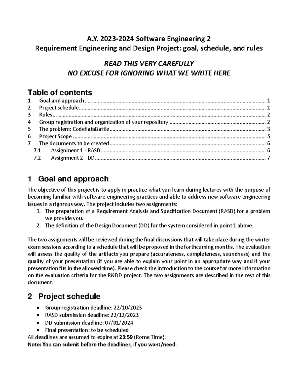 Software Eng 2 RDD Assignment Goals, Schedule & Rules AY 2023-2024 ...