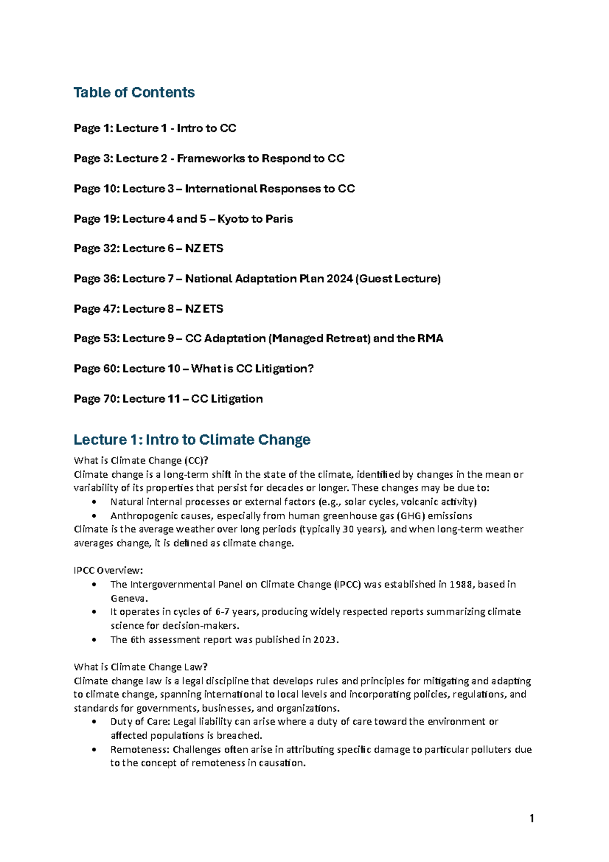 Climate Change Law and Policy (CC 101): Full Semester Lecture Notes ...