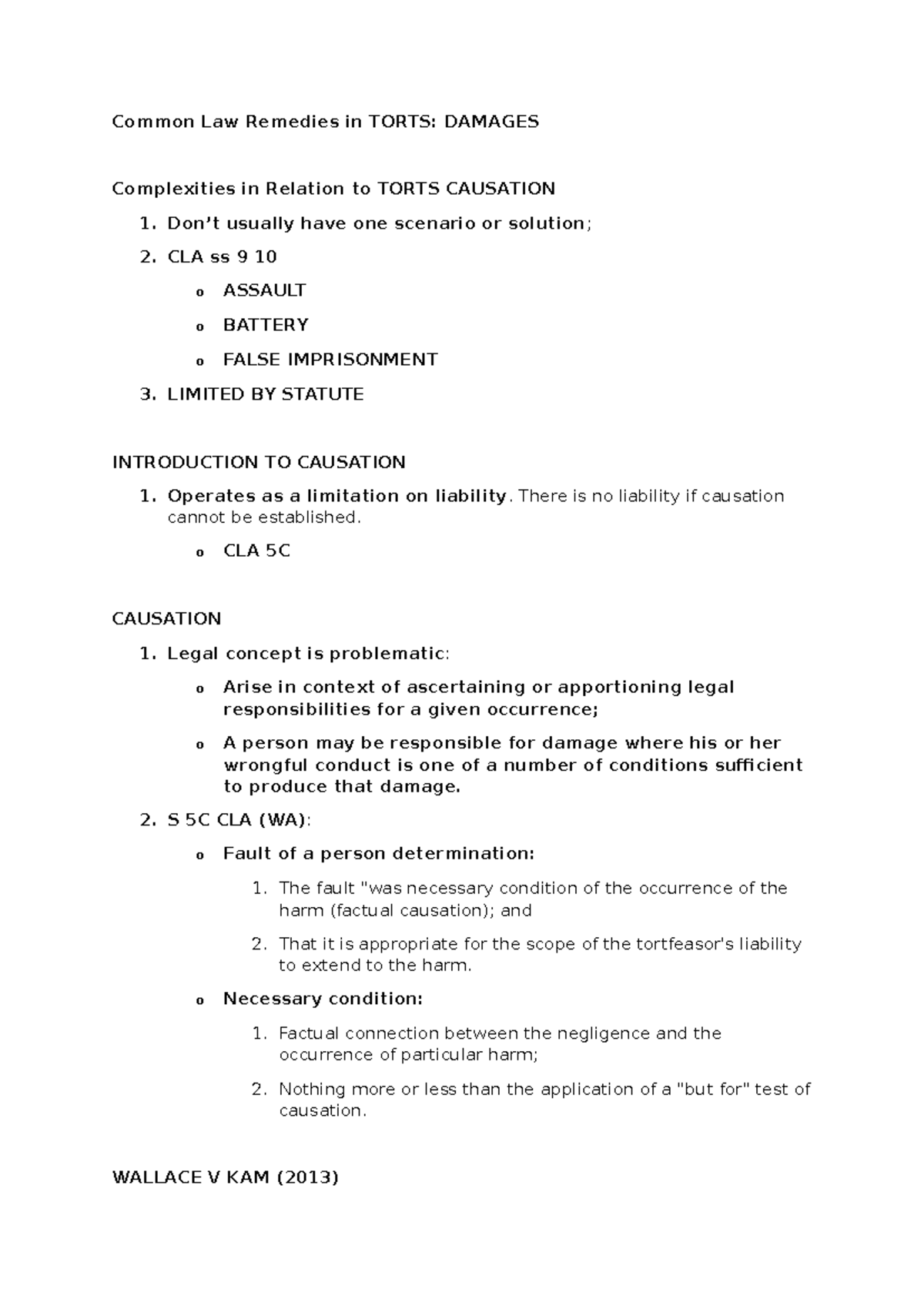 WEEK 5 Notes - Torts (But For Test) & Causation Complexities - Studocu