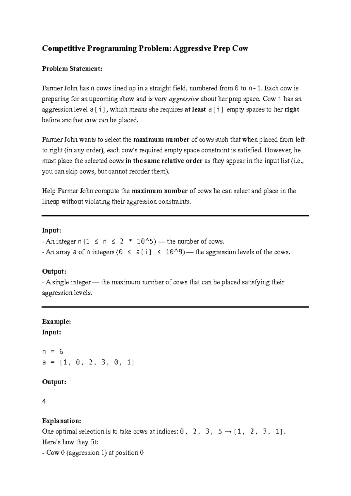 Assignment: Aggressive Prep Cow Problem (CS101) - Studocu