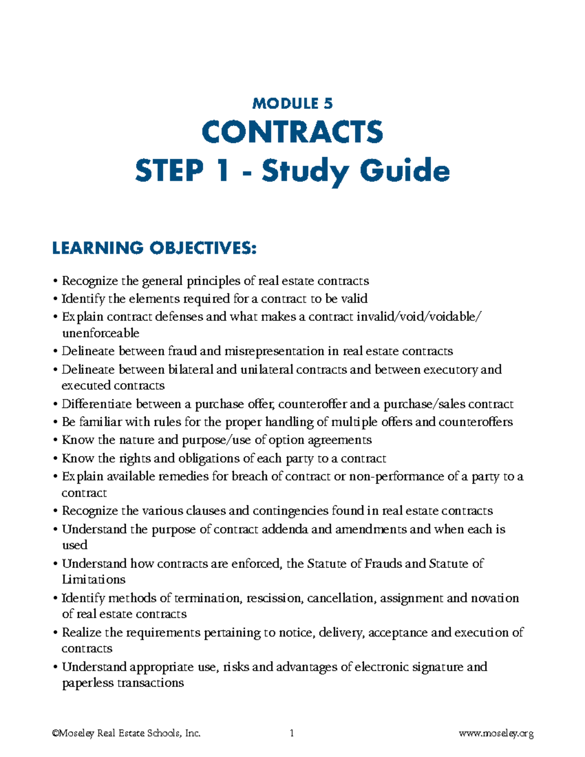 Real Estate Contracts Study Guide - Module 5 (Final Exam Review) - Studocu