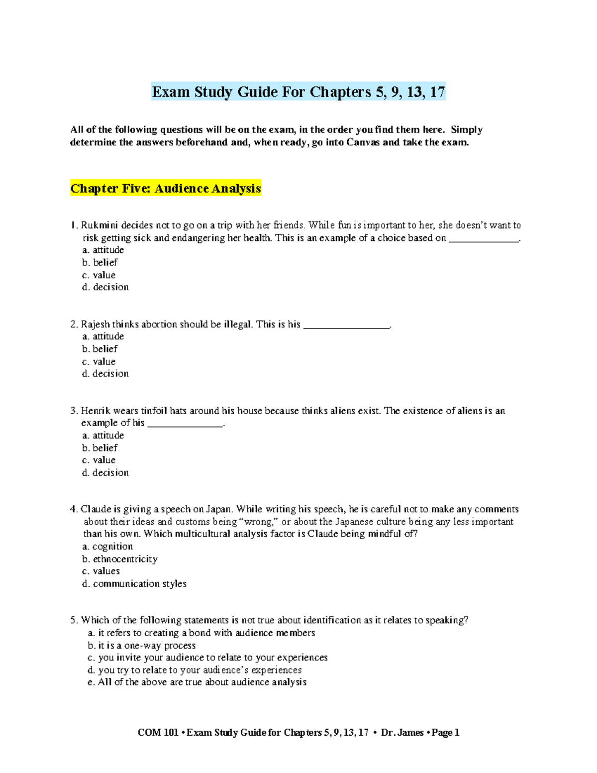 Unit 4 Exam Study Guide: Audience Analysis, Visual Aids & Speeches ...
