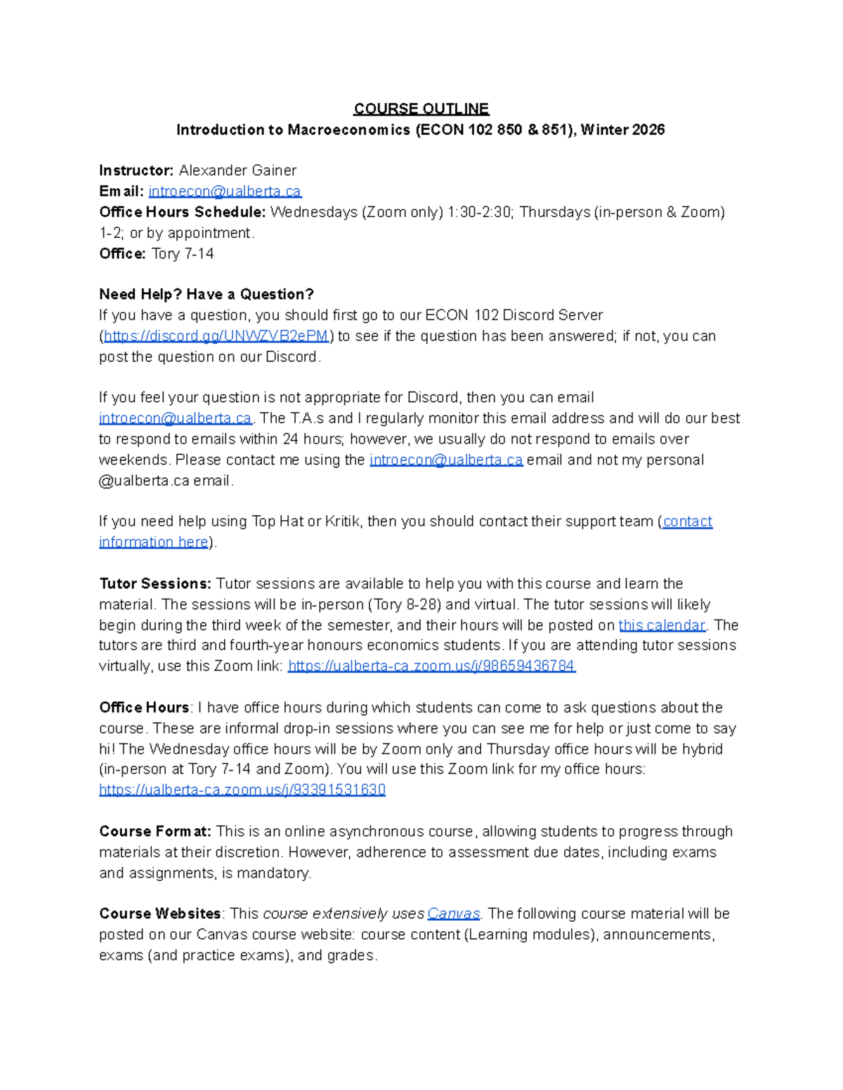 Winter 2026 ECON 102 Macroeconomics Course Outline and Resources - Studocu