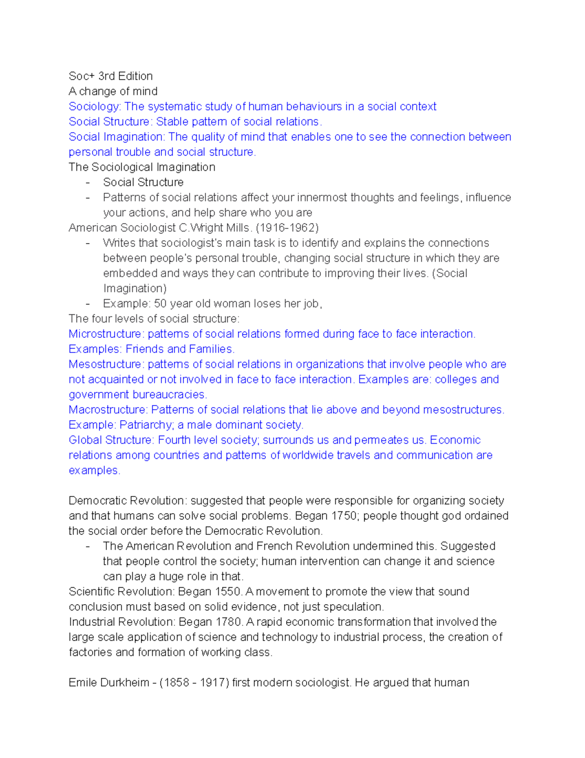 Soc 101 - Final Exam Lecture Notes on Sociology Concepts and Theories ...