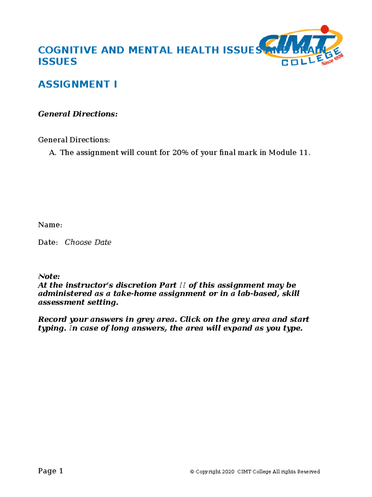 COGNITIVE & MENTAL HEALTH ISSUES ASSIGNMENT I - MODULE 11 - Studocu