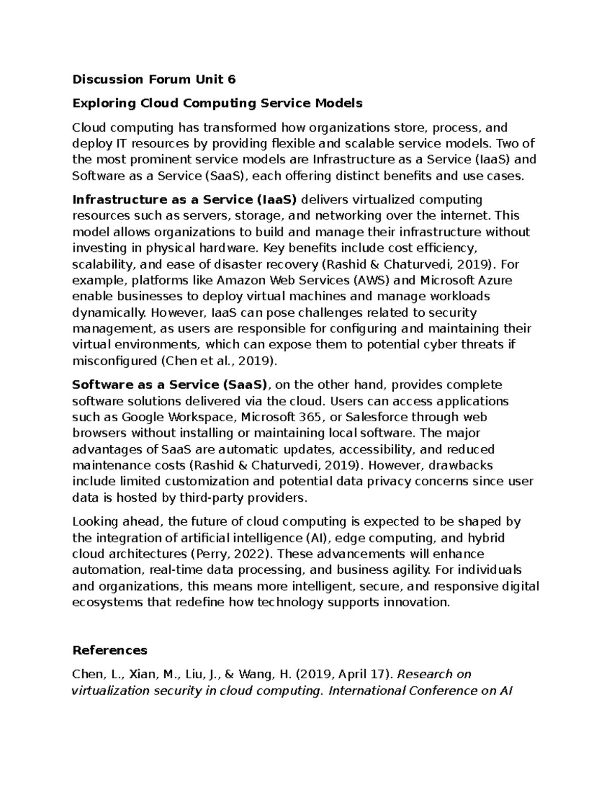 Discussion Forum Unit 6: Cloud Computing Service Models Explained - Studocu