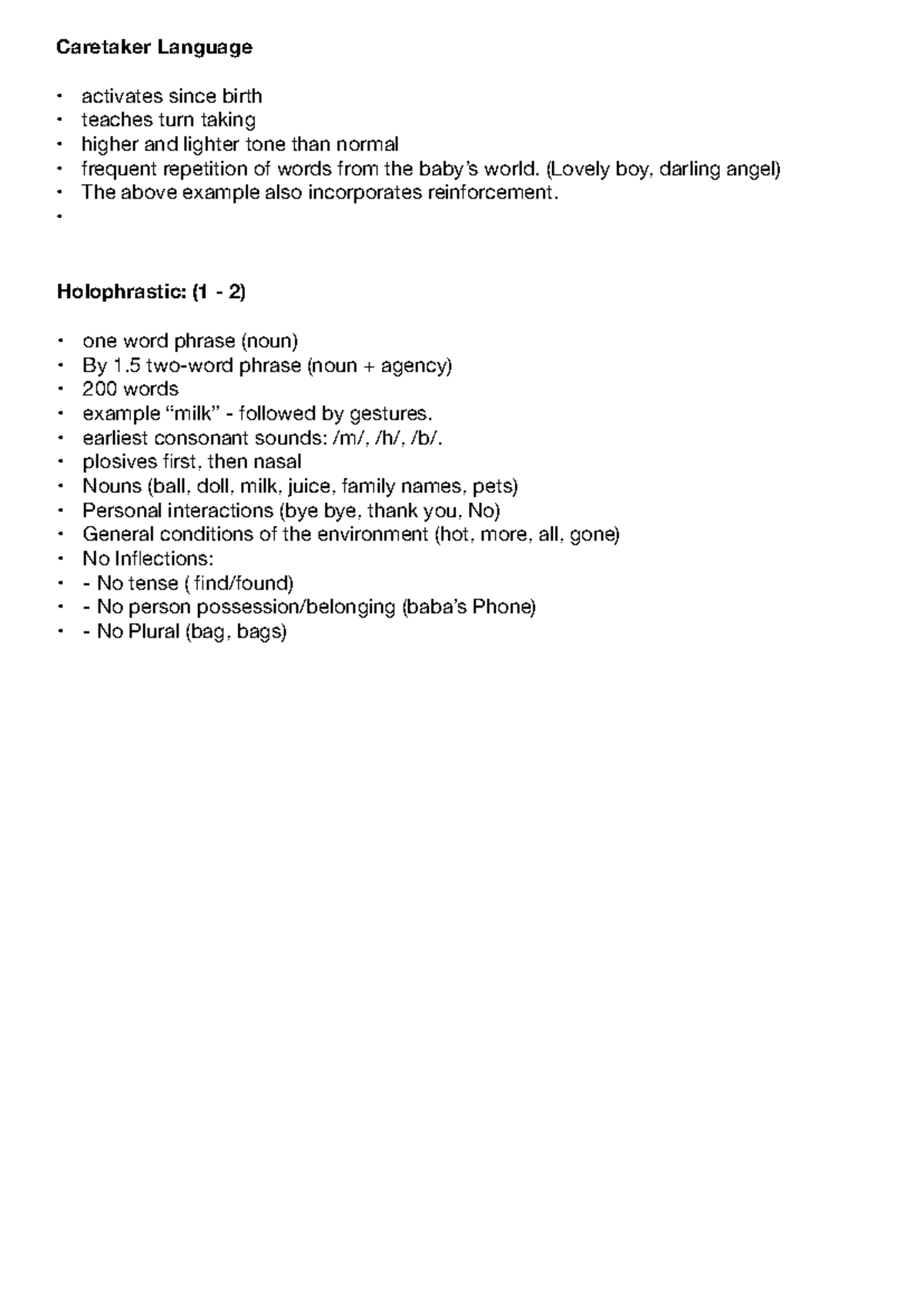 CHILD 101: Lecture Notes on Child Language Acquisition (Holophrases ...