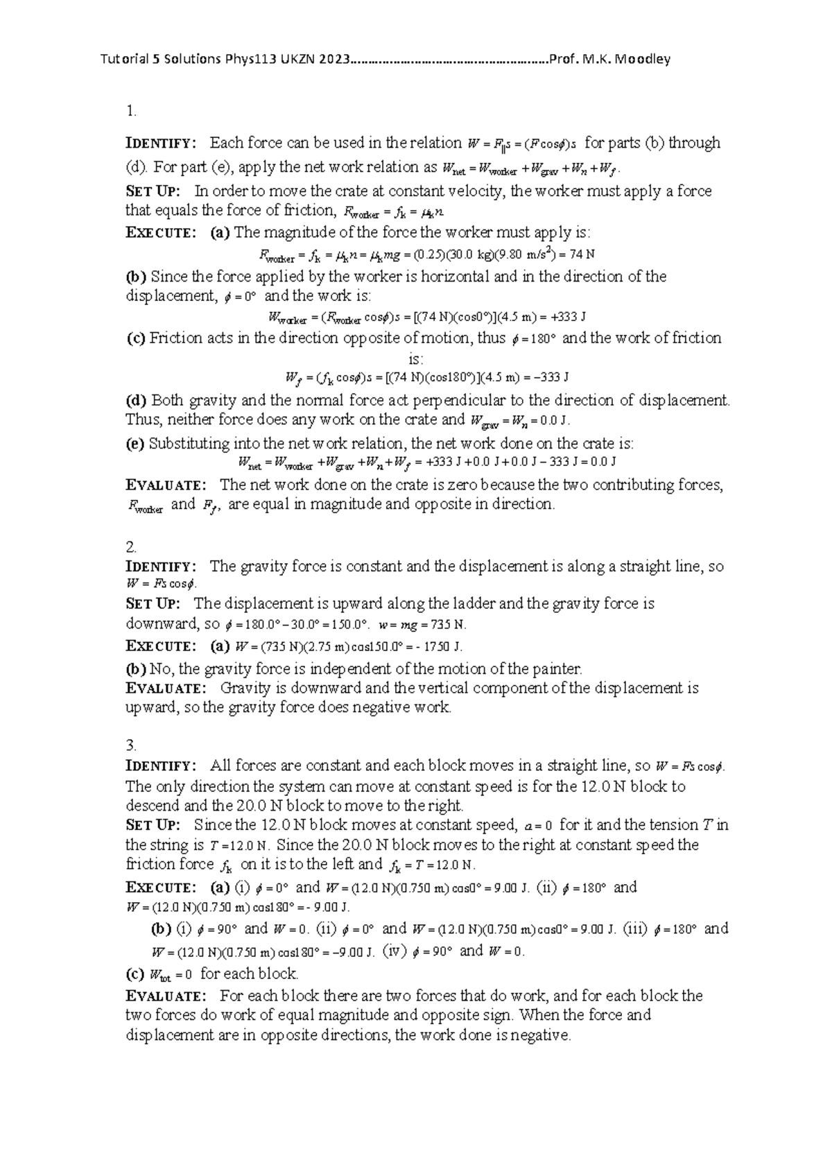 Phys113 Tutorial 5 Solutions 2023 by Prof. M.K. Moodley - Studocu