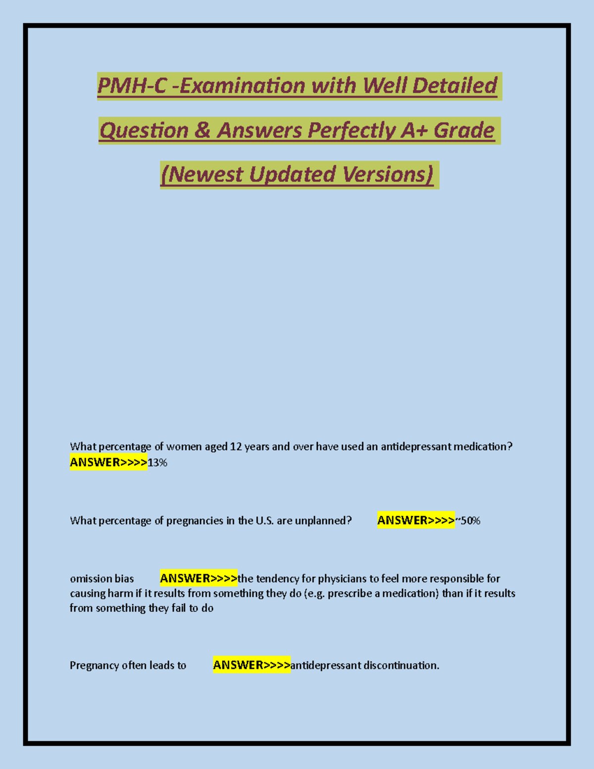 PMH-C - Examination: Detailed Q&A for A+ Grade (Updated) - Studocu