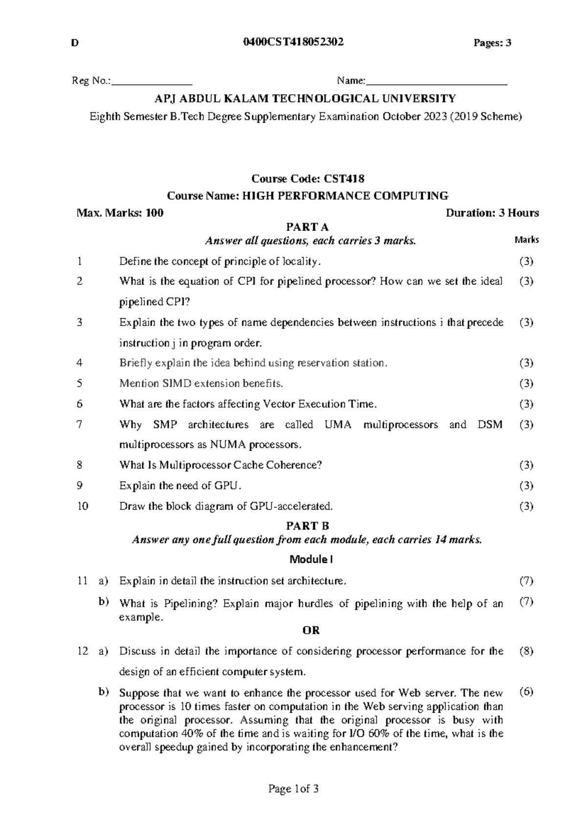 CST418 - High Performance Computing Exam Questions (Oct 2023) - Studocu