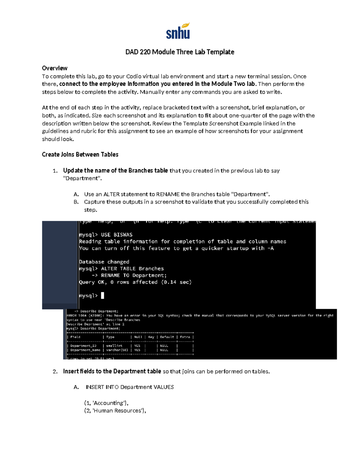DAD 220 Module Three Lab 3-1: Joining Tables & Data Export Techniques ...