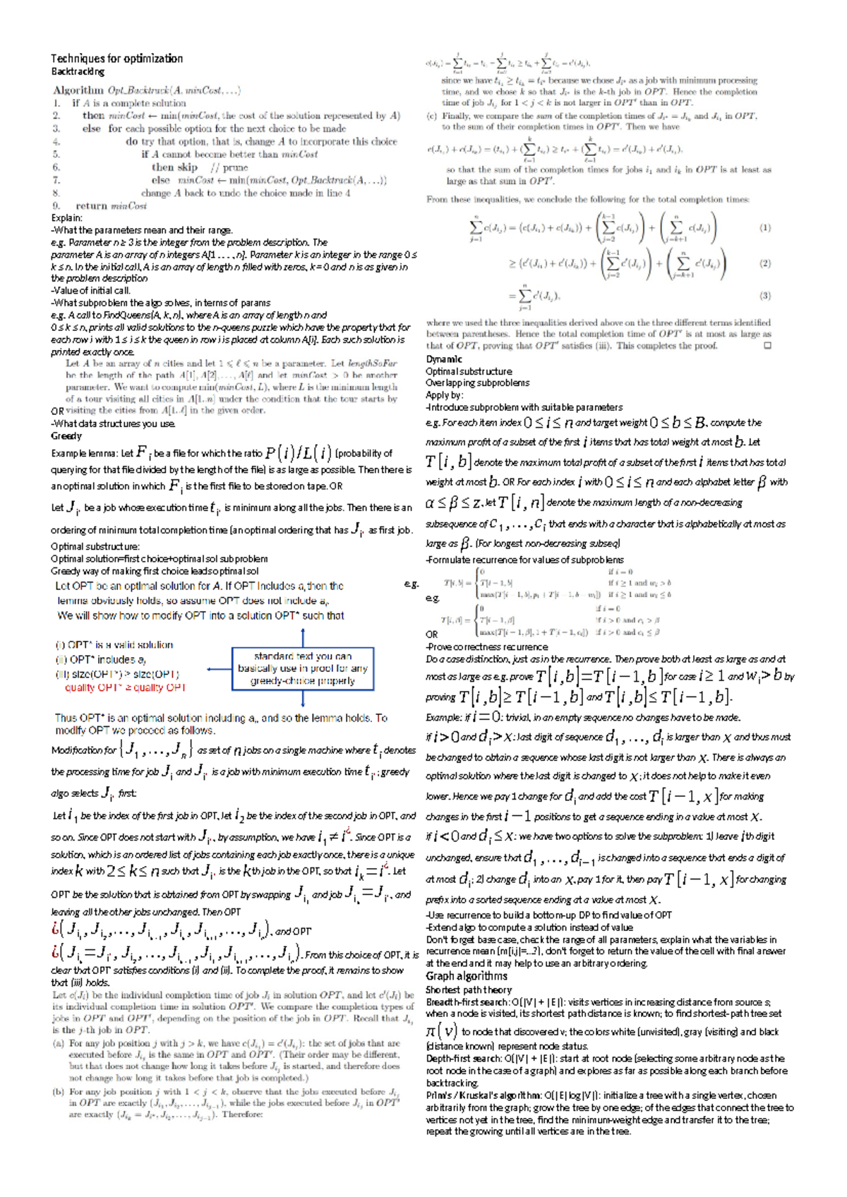 DSA Techniques Cheatsheet: Optimization & Flow Algorithms - Studeersnel