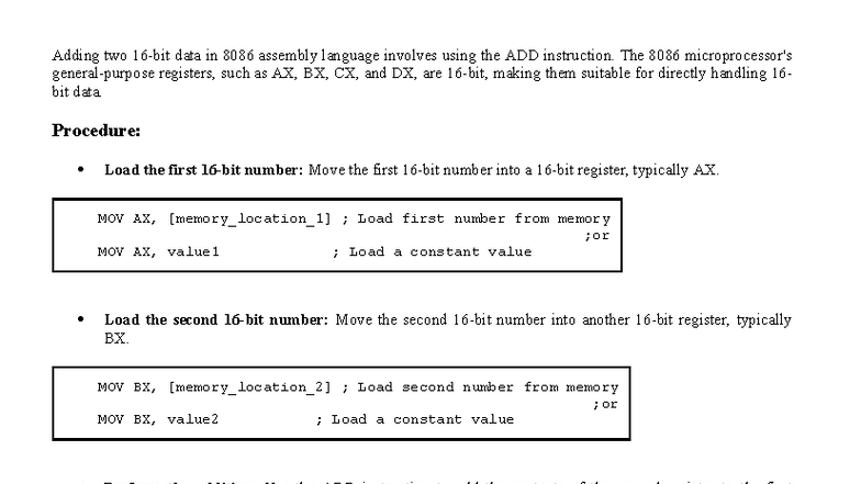 Microprocessor - Unit 3: Adding Data in 8086 Assembly Language - Studocu
