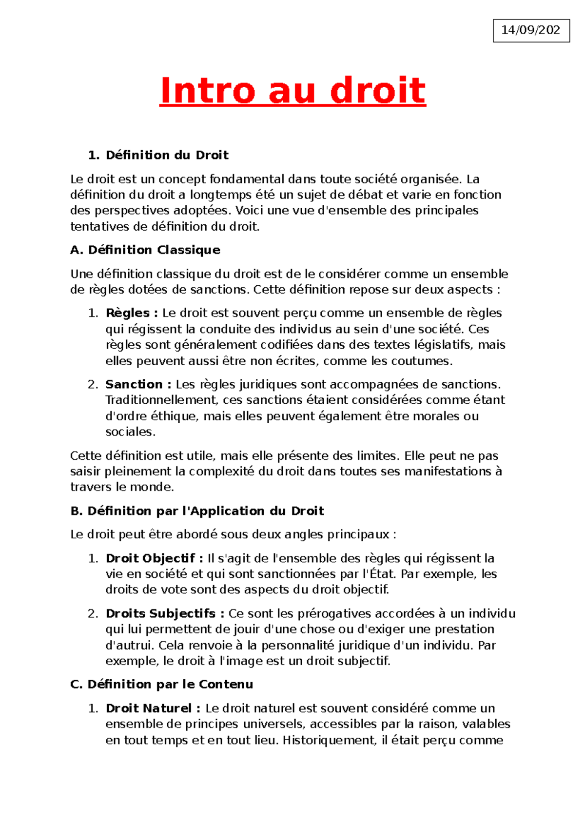 Histoire du Droit - Cours 1: Définitions et Concepts Fondamentaux - Studocu