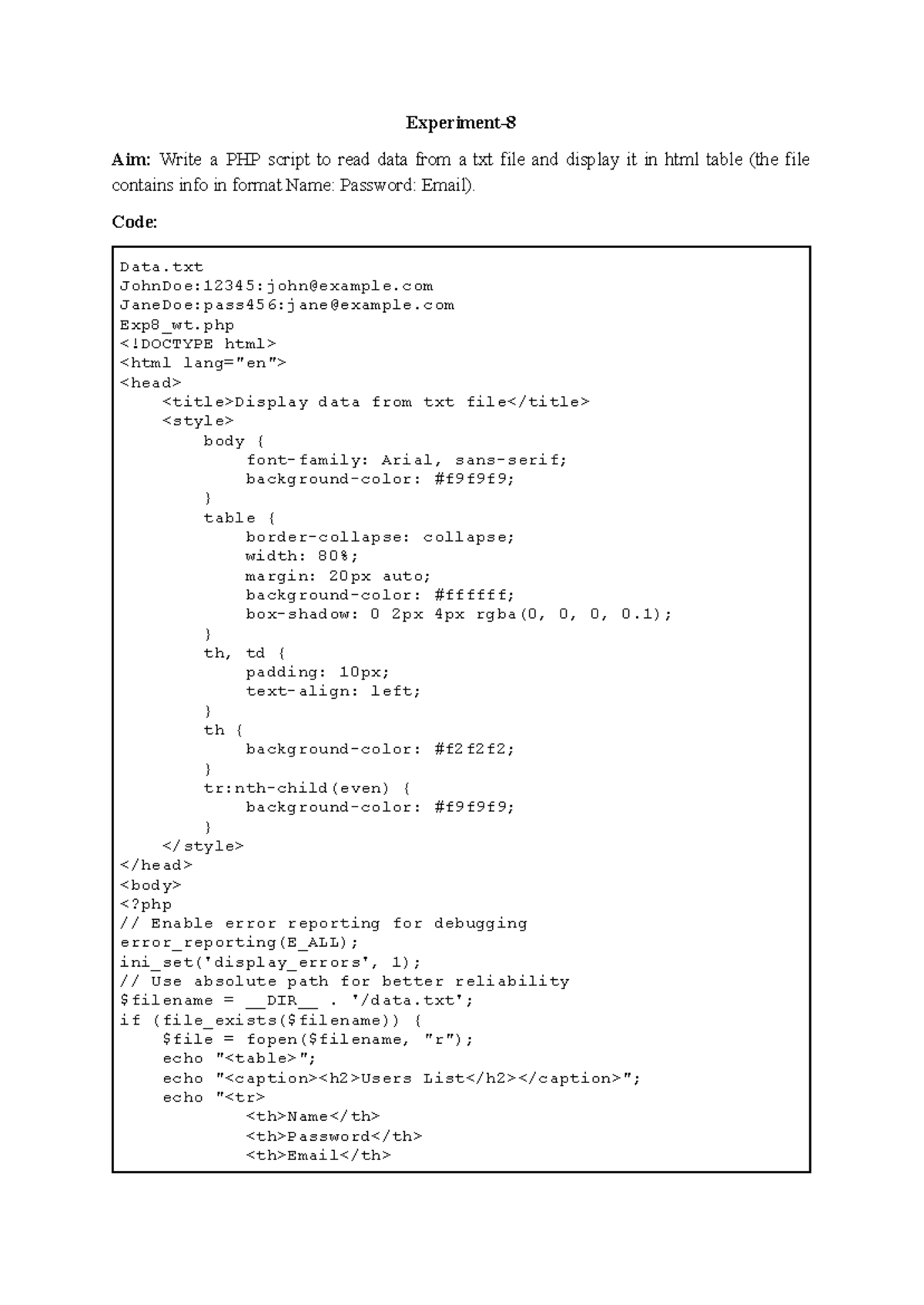 PHP Script for Reading Data from TXT & Storing in MySQL (Wt 8 to 10 ...