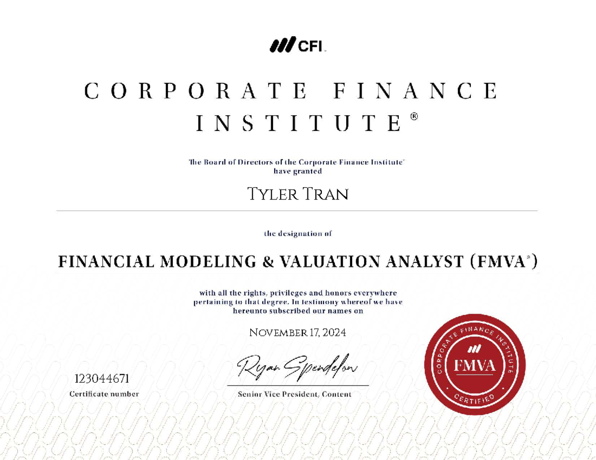 CFI TM Corporate Finance: Financial Modeling & Valuation Analyst ...