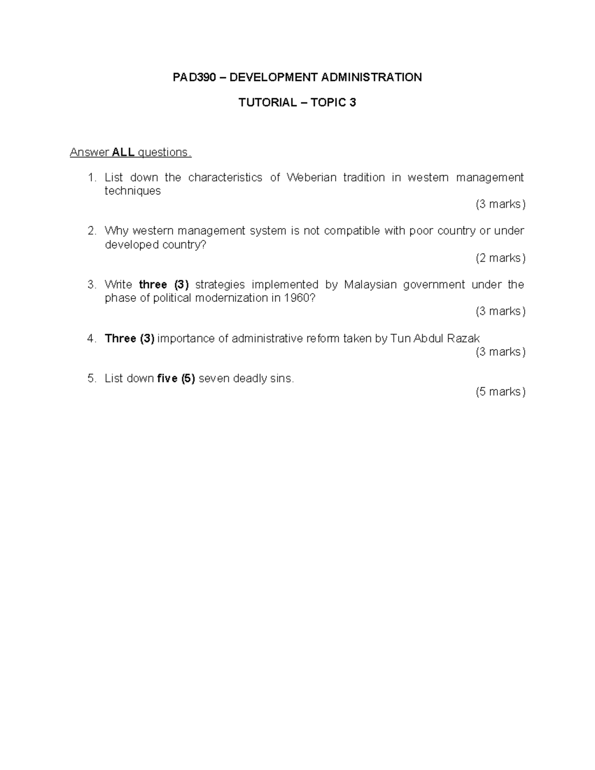 PAD390 - Development Administration Tutorial Topic 3 Answers - Studocu