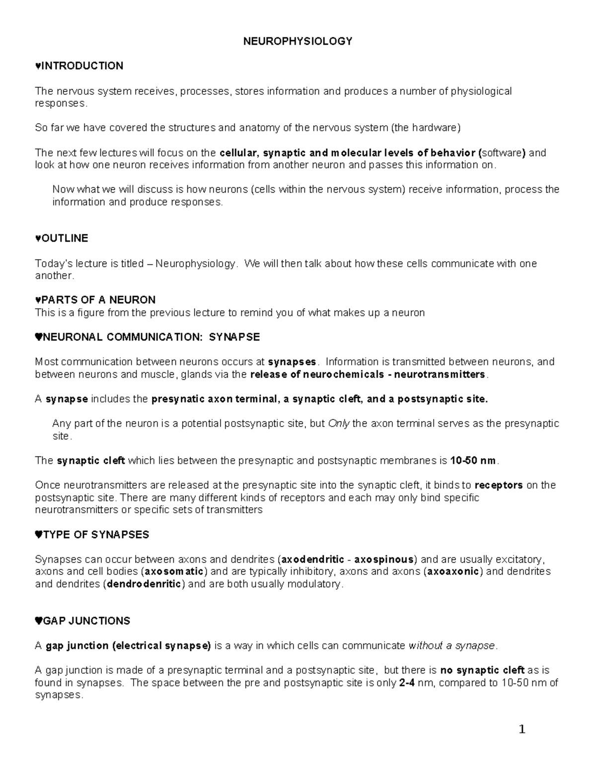 Neurophysiology 2.11.20 S'20 Notes - NEUROPHYSIOLOGY ♥INTRODUCTION The ...