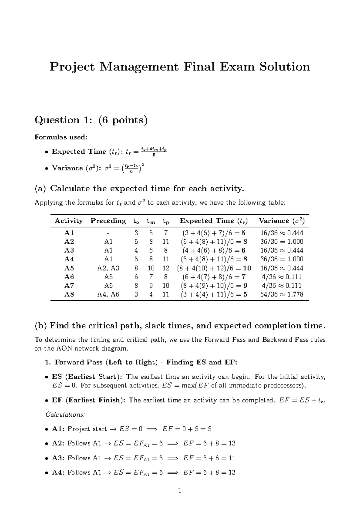 Project Management (PM 101) Final Exam Solutions and Analysis - Studocu