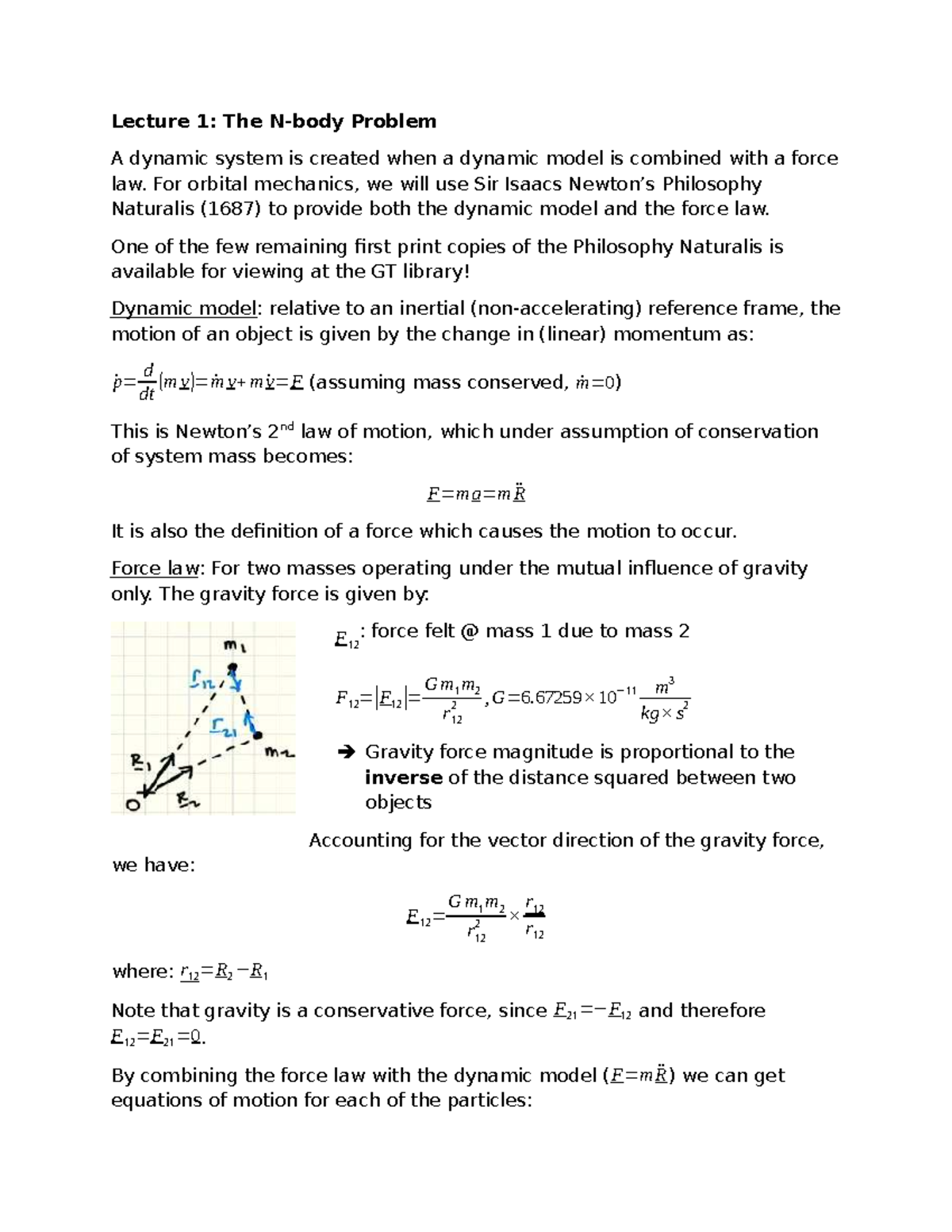 Lecture 01: Dynamic Systems and Force Laws in Orbital Mechanics - Studocu