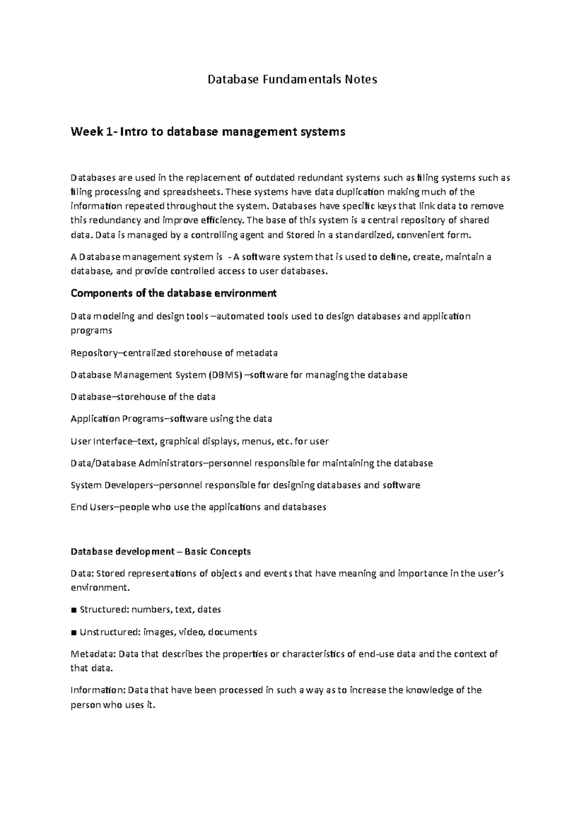 Database Fundamentals Notes Lectures 1 6 Database Fundamentals Notes Database Fundamentals Notes Lectures 1 6 Database Fundamentals Notes