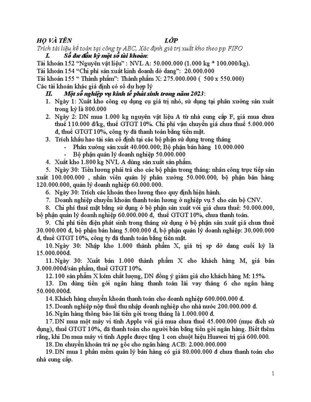 Final Exam - Accounting FIFO Method Application in Company ABC - Studocu