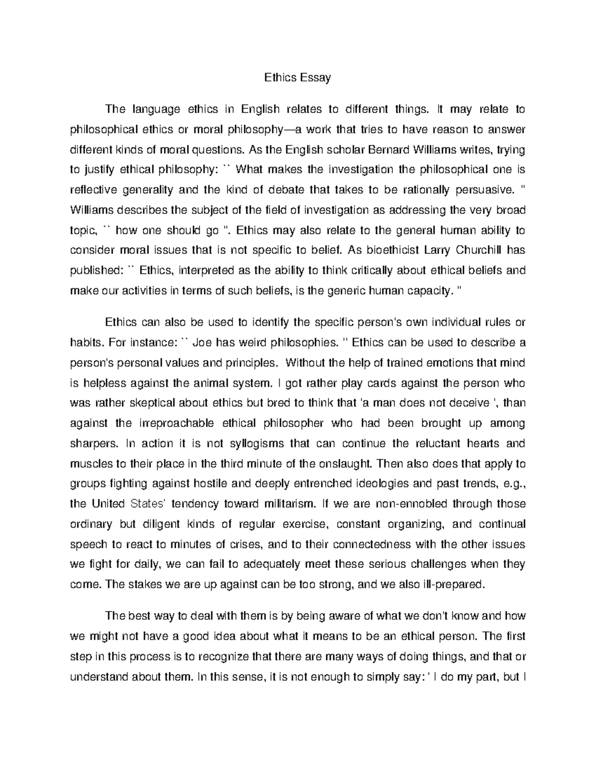 Ethics essay - Grade: A - Ethics Essay The language ethics in English ...