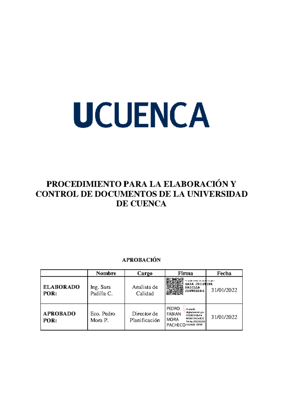 Procedimiento UC-DIPUC-PRO-001: Elaboración y Control de Documentos ...