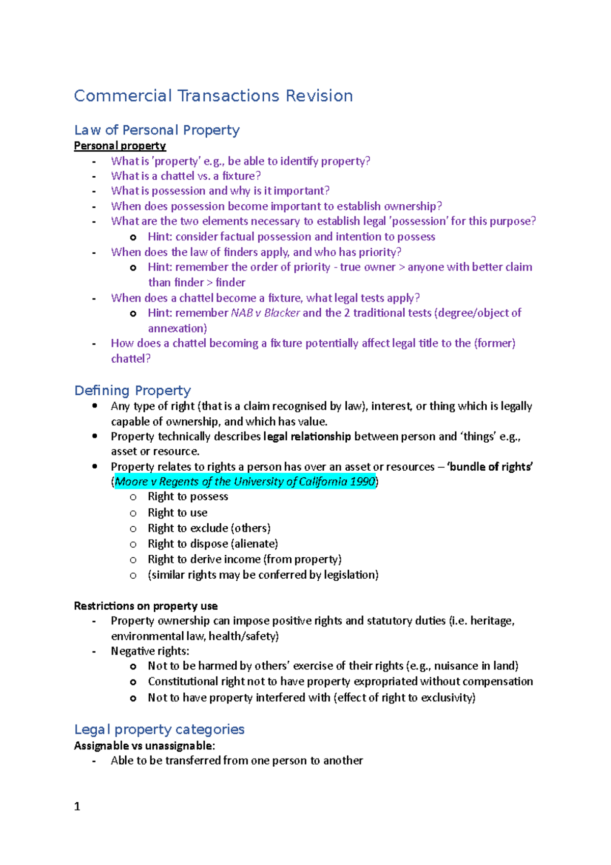 Commercial Transactions Revision - Personal Property & Possession Law ...