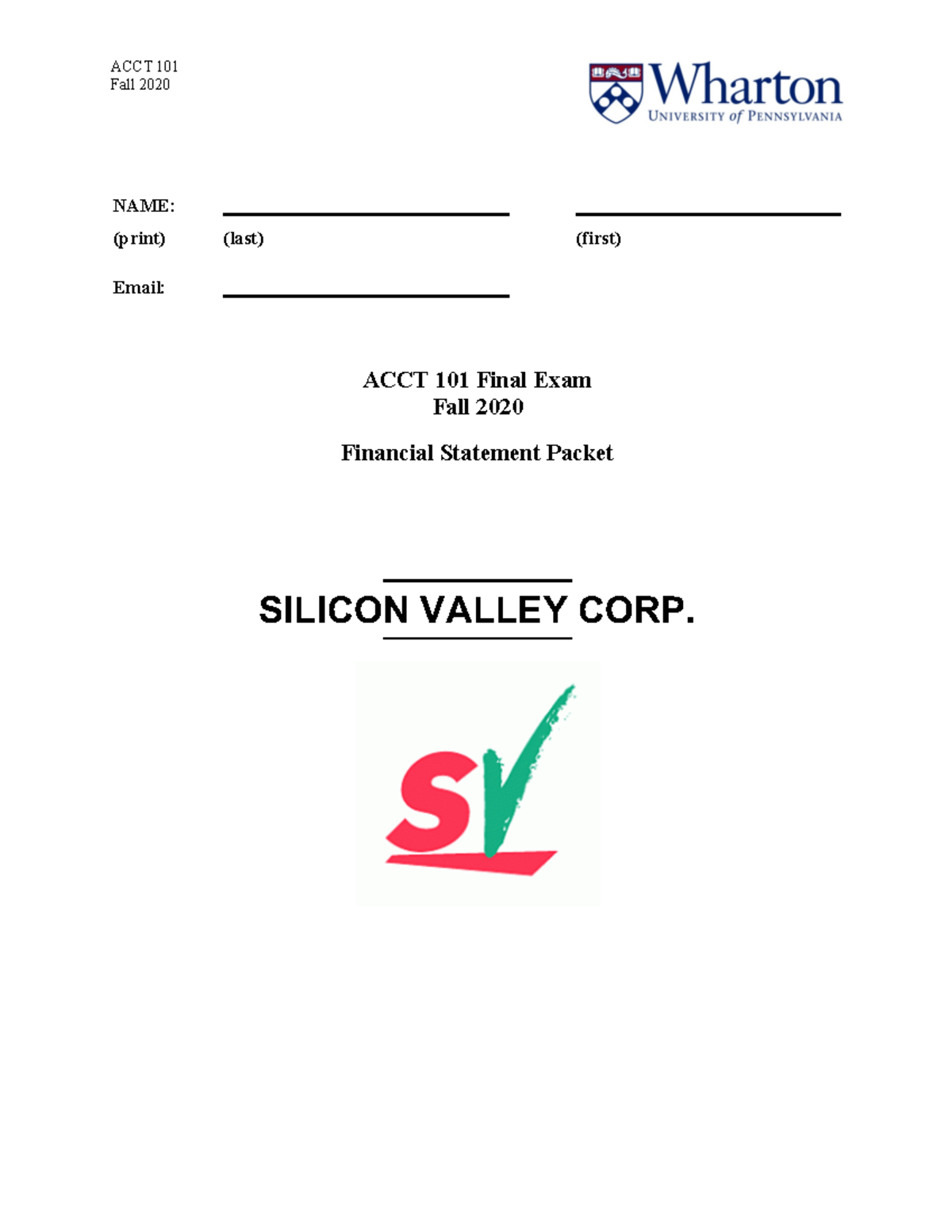 ACCT 101 2020 Final fin stmts - ACCT 101 Fall 2020 NAME: (print) (last ...