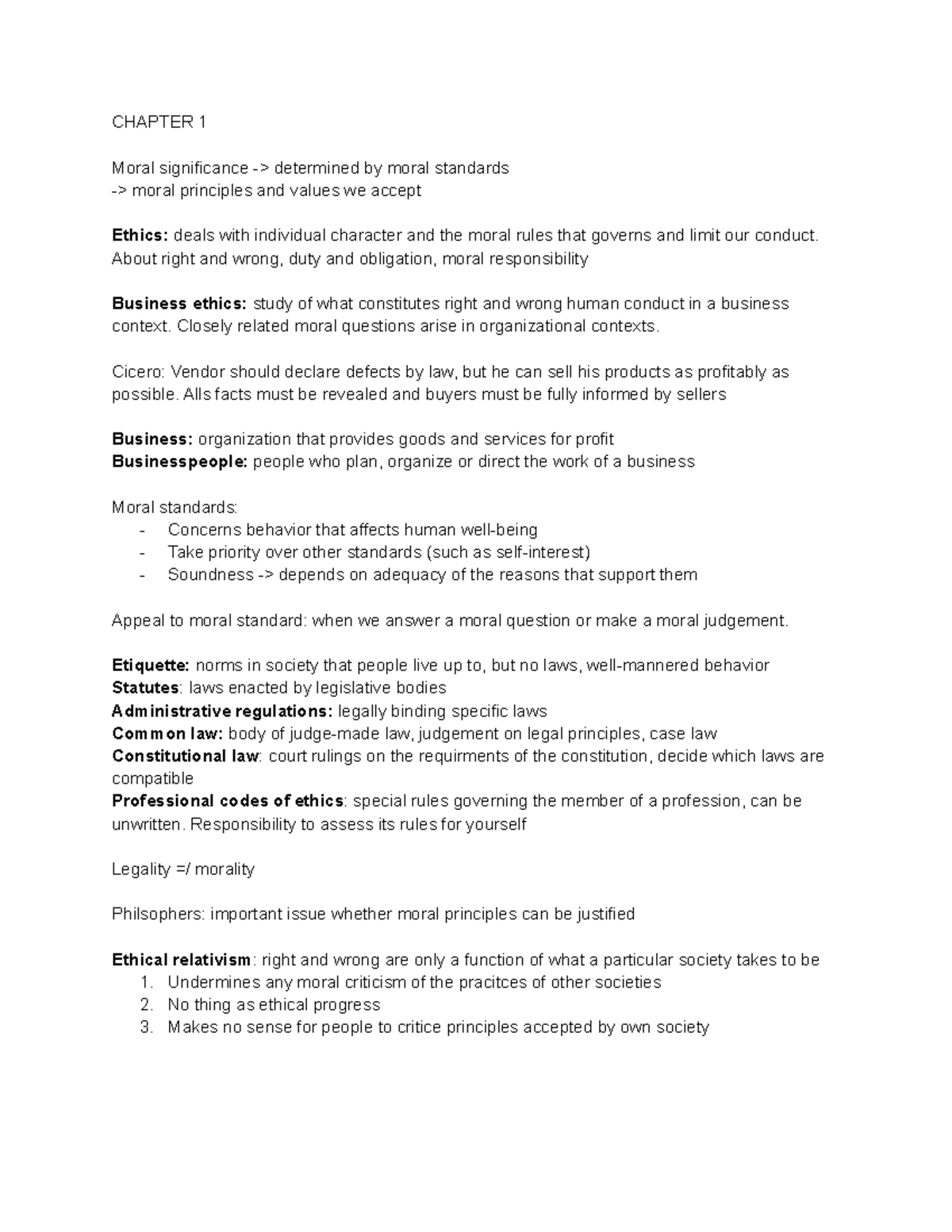 Ethics (Course Code) - Summary of Key Concepts and Theories from All ...