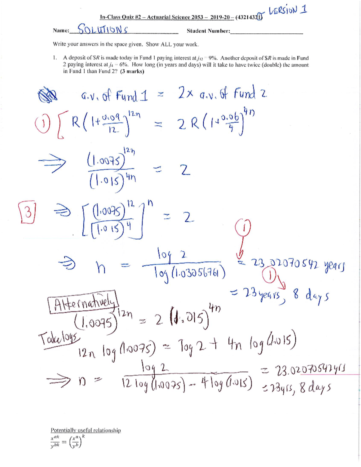 Quiz Solutions for Actuarial Science 2053 (4321432) - 2019-20 - Studocu