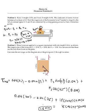 Phys5a-ws5 - Worksheet - Physics 5A Discussion Worksheet 5 Problem 1. A ...