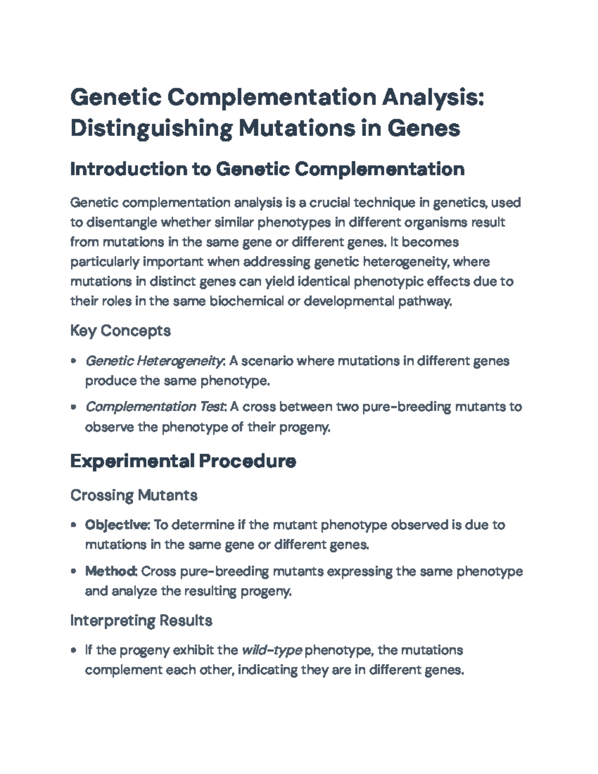 Genetic Complementation Analysis in Mutant Organisms: A Study Guide ...