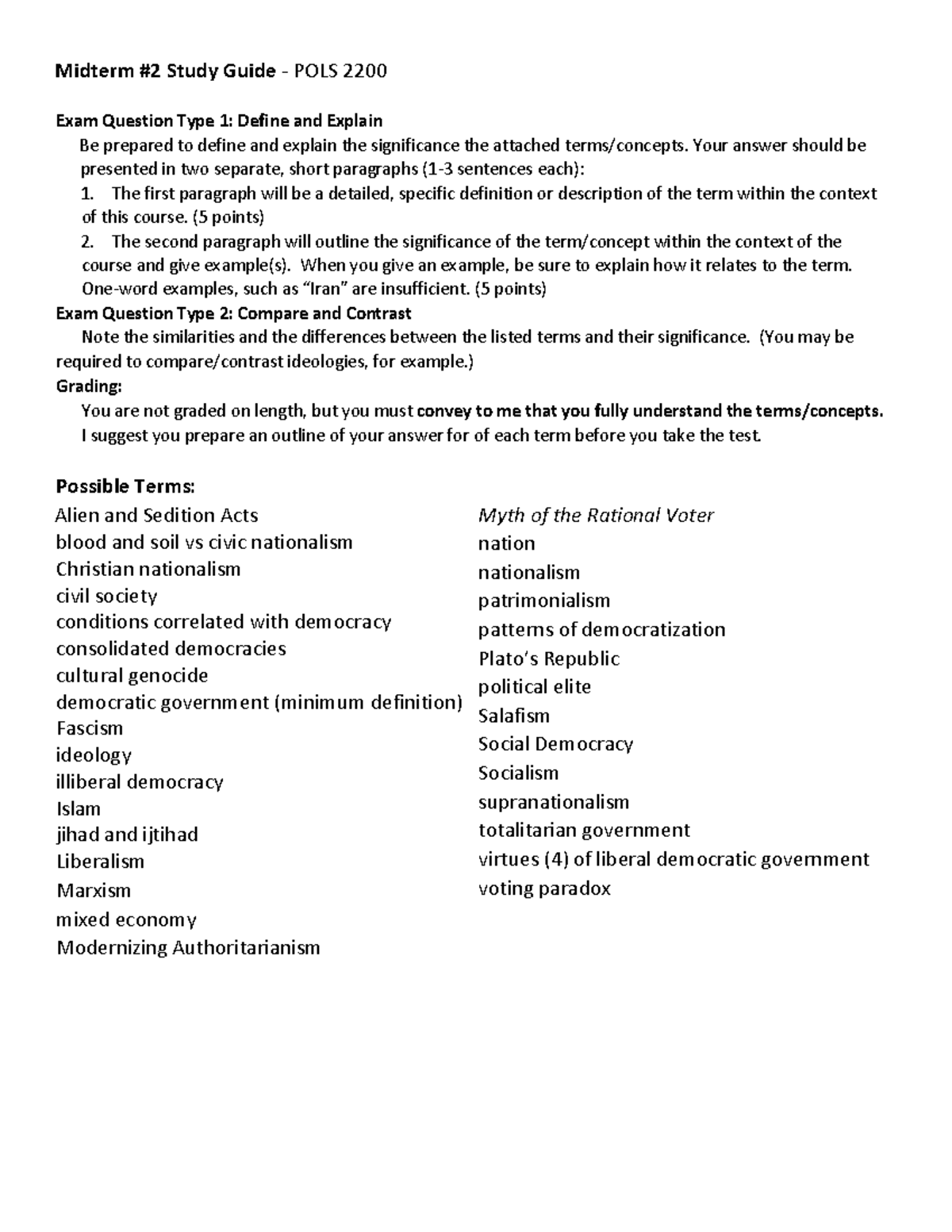 Midterm 2 Study Guide for POLS 2200: Key Concepts & Terms - Studocu