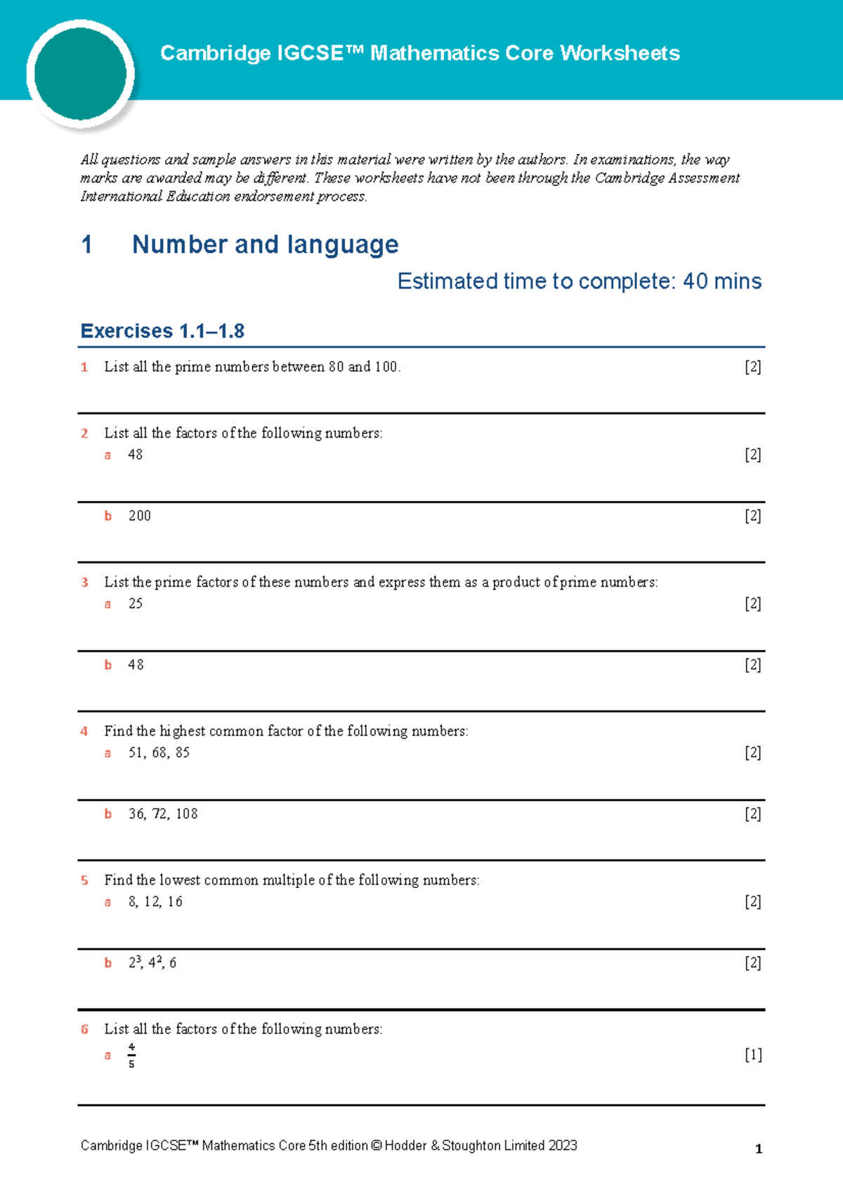 Math worksheet Y5 - maths - All questions and sample answers in this ...