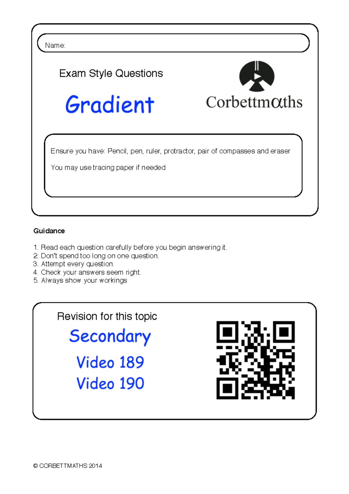 Exam Style Questions on Gradients - CORBETTMATHS 2014 - Studocu