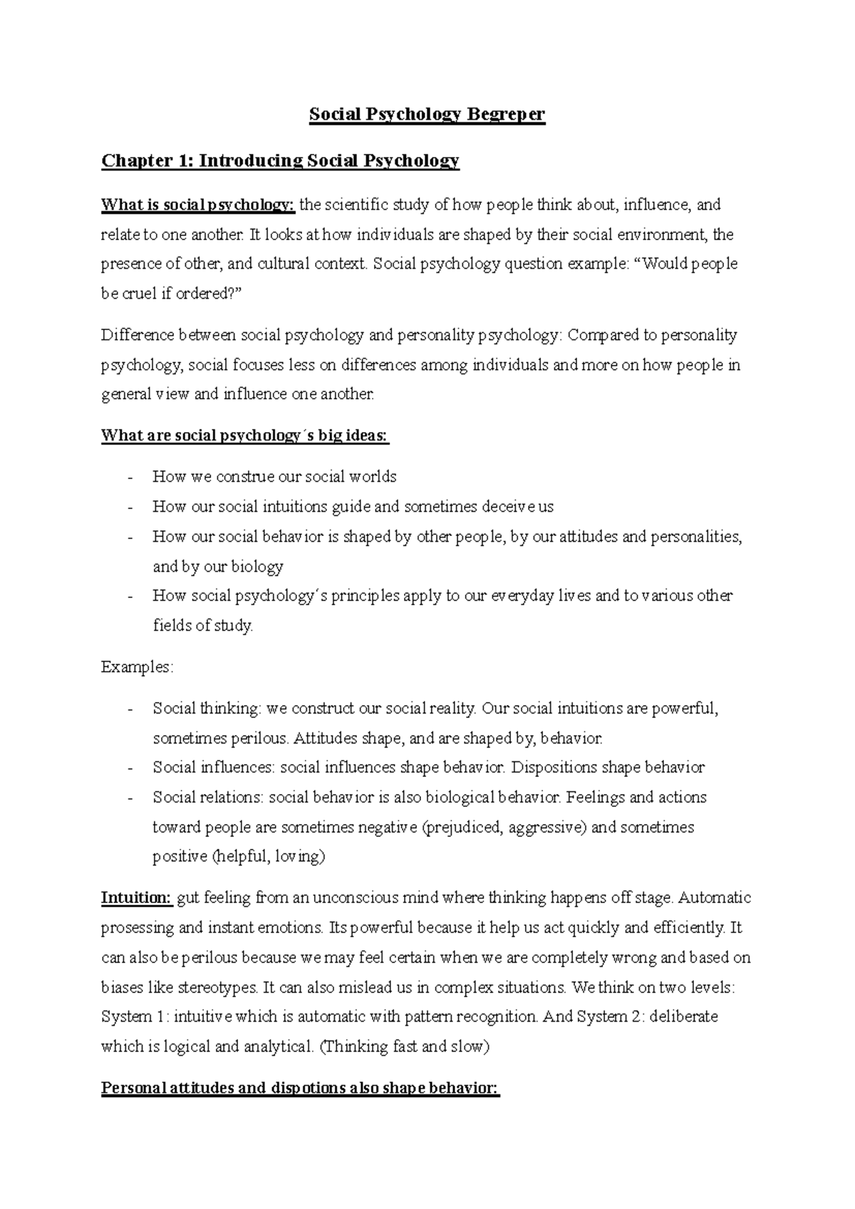 Social Psychology Concepts: Chapter 1 Overview and Key Ideas - Studocu