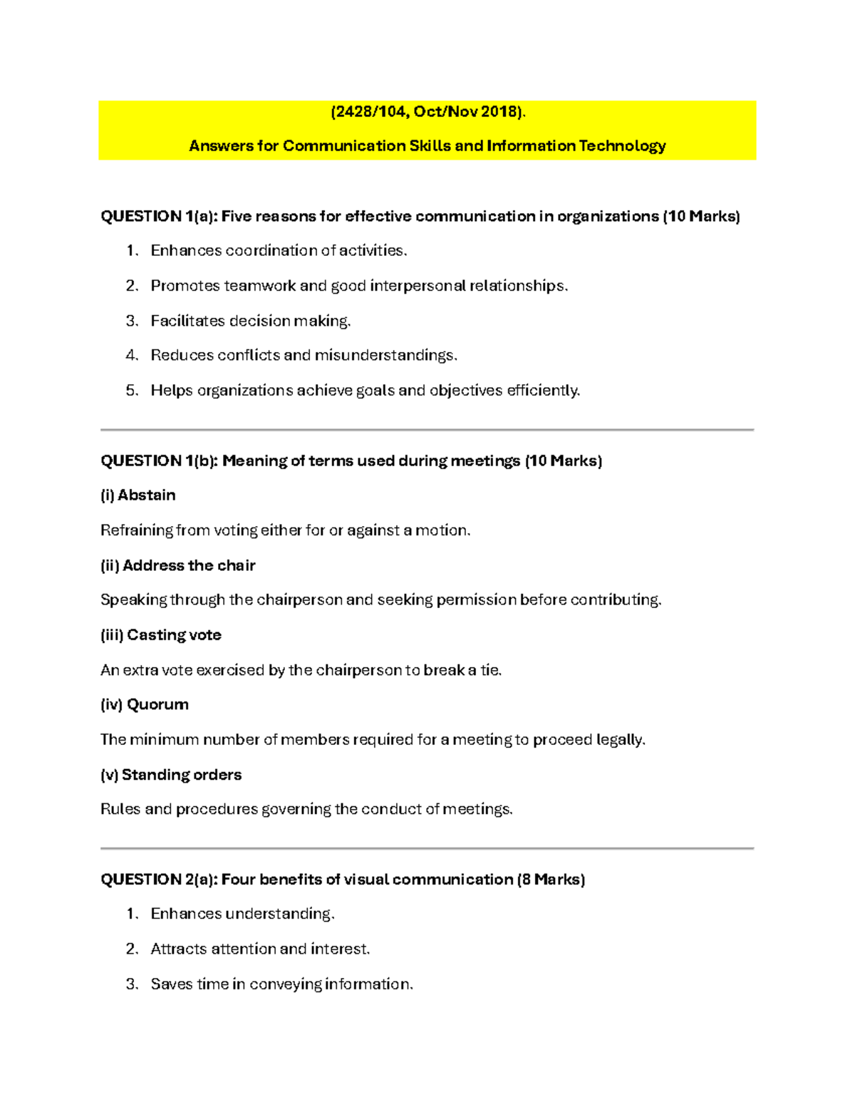 Communication Skills & IT Answers (2018) - Exam Review Guide - Studocu