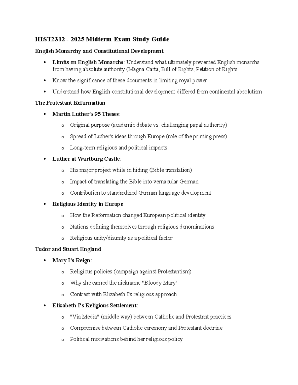 HIST2312 - 2025 Midterm Exam Comprehensive Study Guide - HIST2312 ...