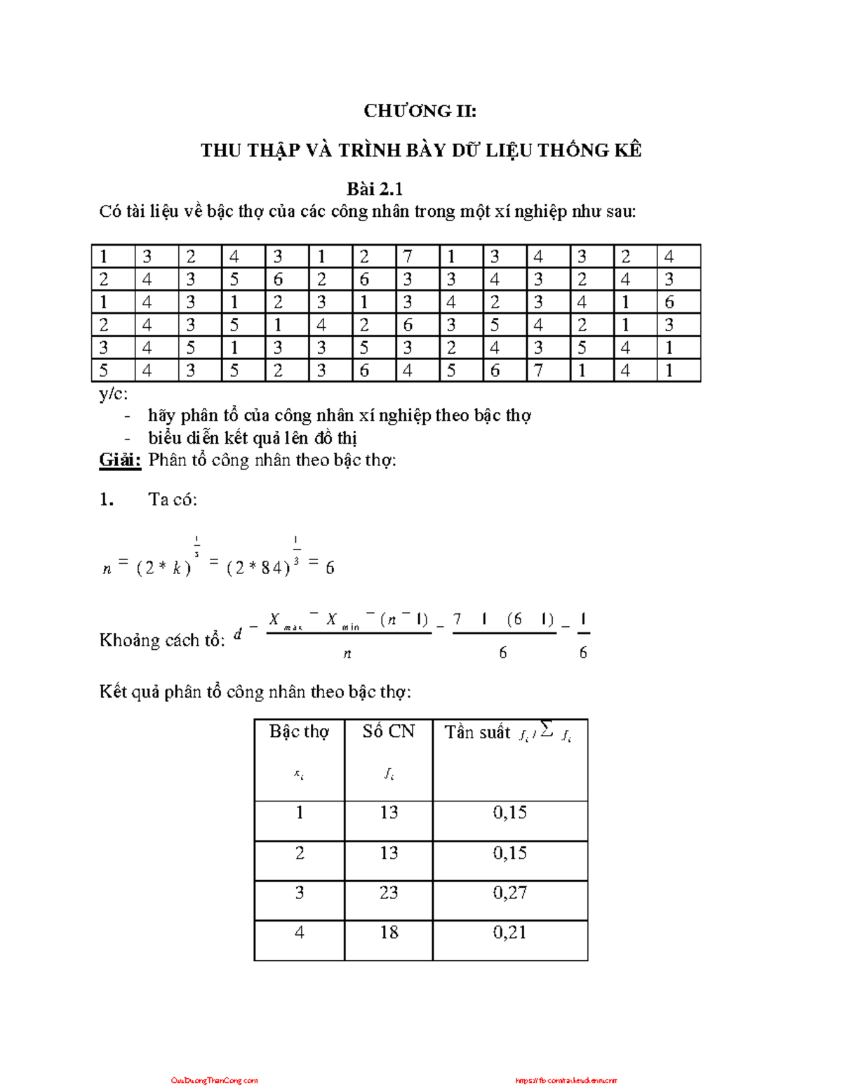 Nguyen-ly-thong-ke bai-tap-nltk - [cuuduongthancong - CHƢƠNG II: THU ...