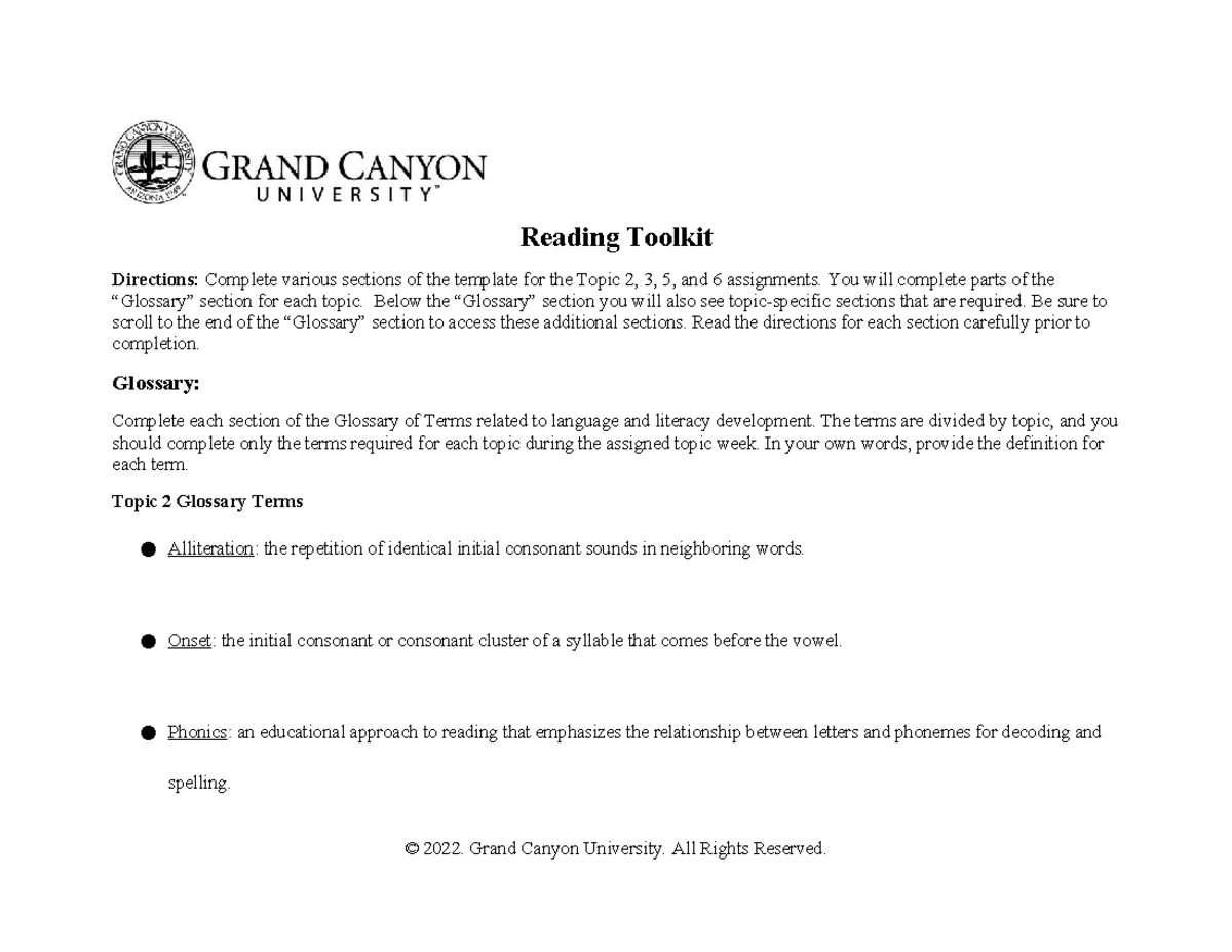 Reading Toolkit Complete - Reading Toolkit Directions: Complete various ...